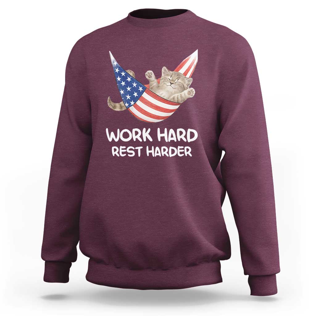 Funny Lazy Cat Sweatshirt Work Hard Rest Harder Cute Kitty Humor - Wonder Print Shop
