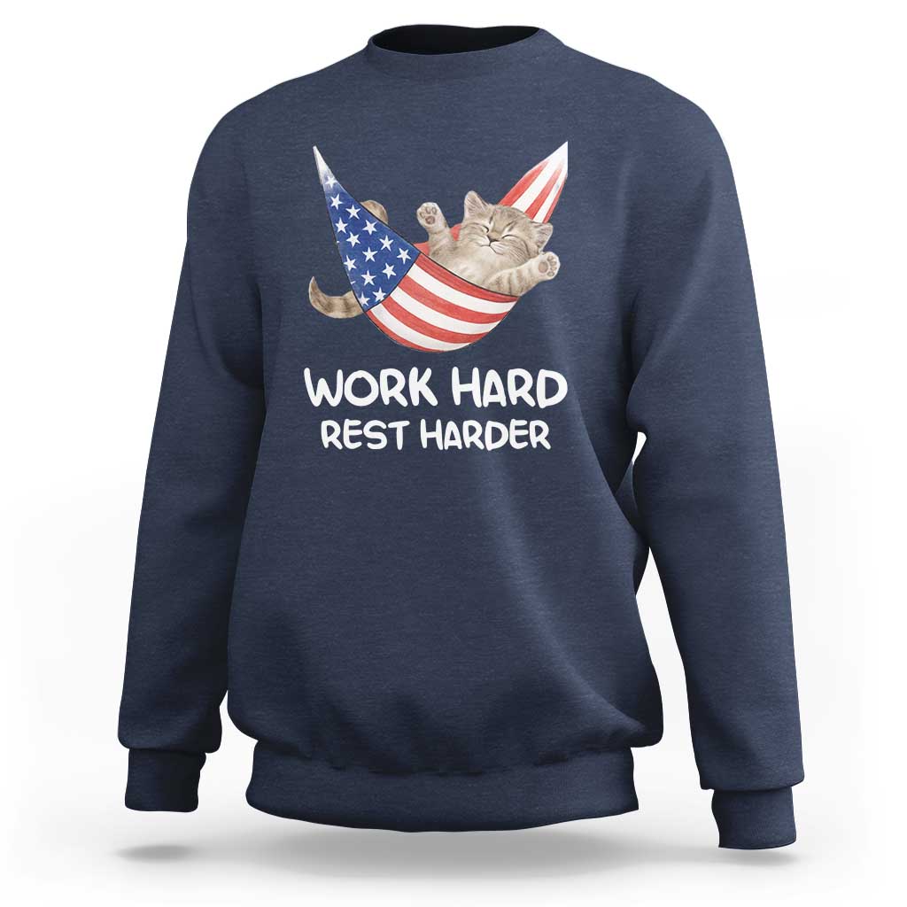 Funny Lazy Cat Sweatshirt Work Hard Rest Harder Cute Kitty Humor - Wonder Print Shop