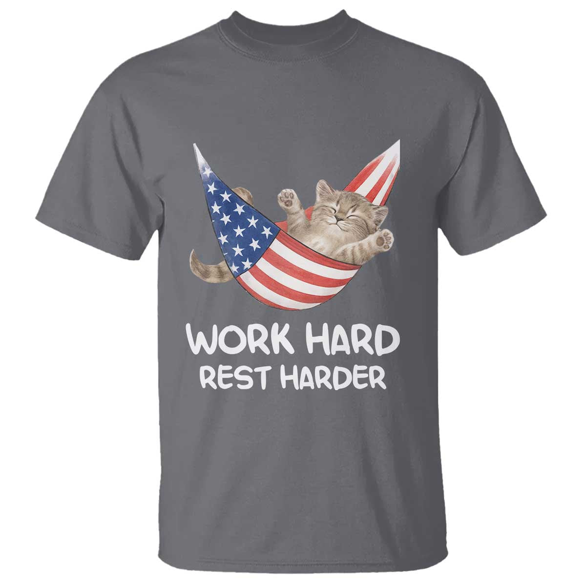 Funny Lazy Cat T Shirt Work Hard Rest Harder Cute Kitty Humor - Wonder Print Shop