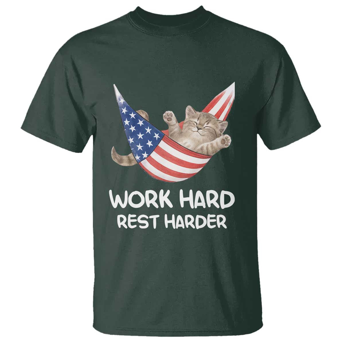 Funny Lazy Cat T Shirt Work Hard Rest Harder Cute Kitty Humor - Wonder Print Shop