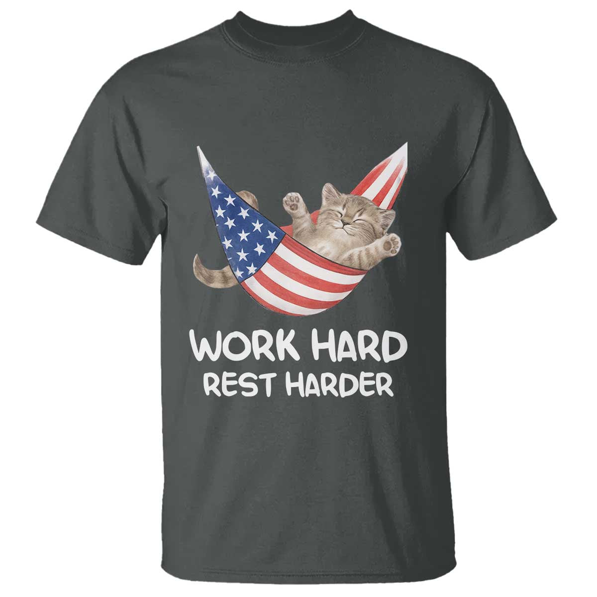 Funny Lazy Cat T Shirt Work Hard Rest Harder Cute Kitty Humor - Wonder Print Shop