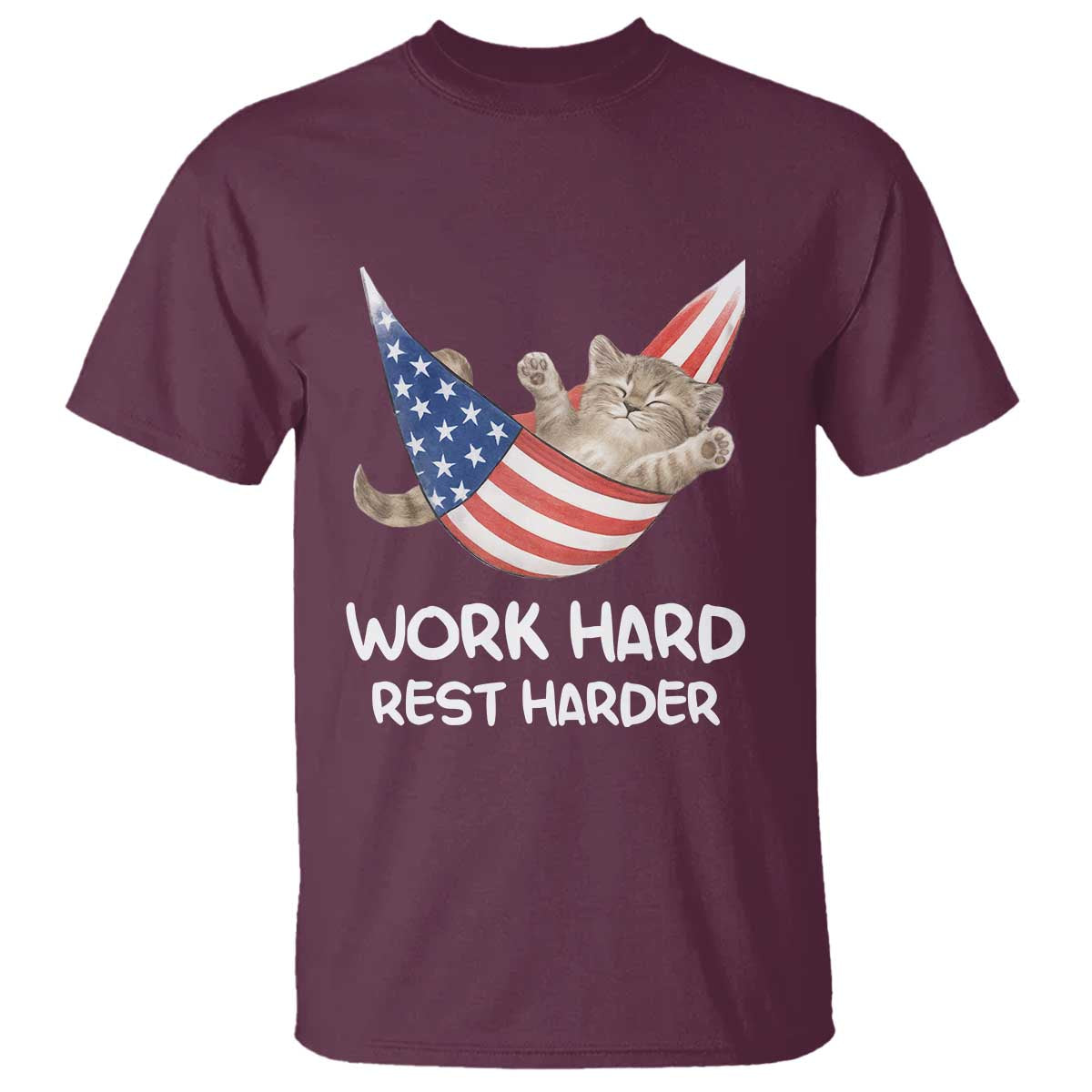 Funny Lazy Cat T Shirt Work Hard Rest Harder Cute Kitty Humor - Wonder Print Shop