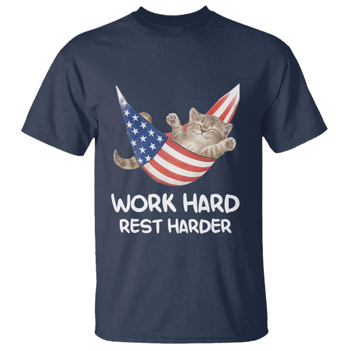 Funny Lazy Cat T Shirt Work Hard Rest Harder Cute Kitty Humor - Wonder Print Shop