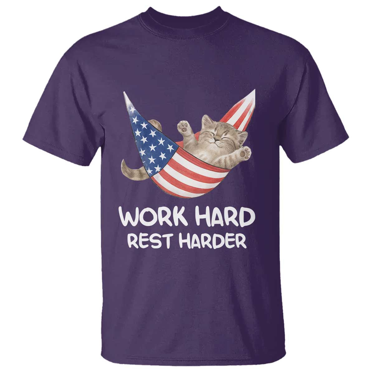 Funny Lazy Cat T Shirt Work Hard Rest Harder Cute Kitty Humor - Wonder Print Shop