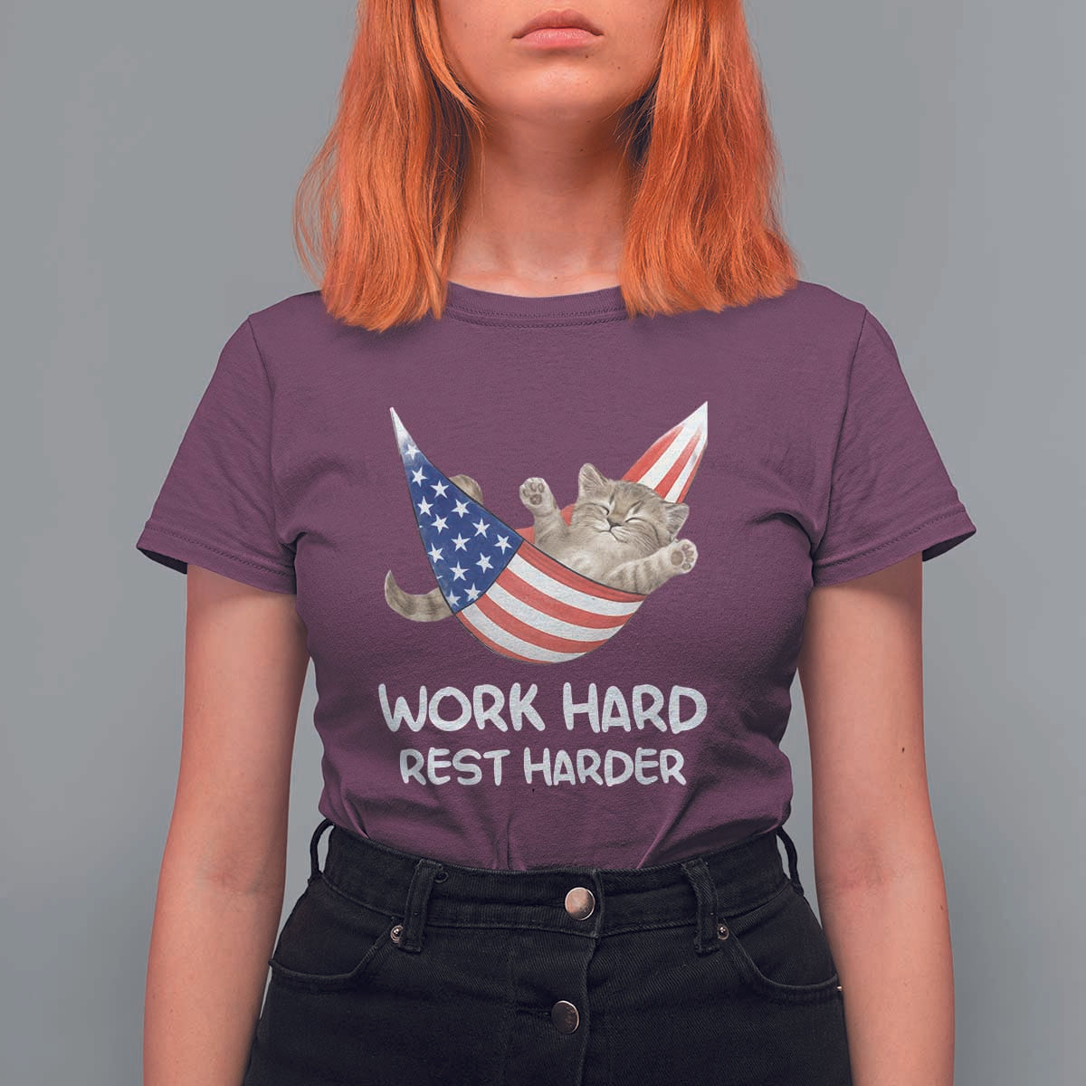 Funny Lazy Cat T Shirt For Women Work Hard Rest Harder Cute Kitty Humor - Wonder Print Shop
