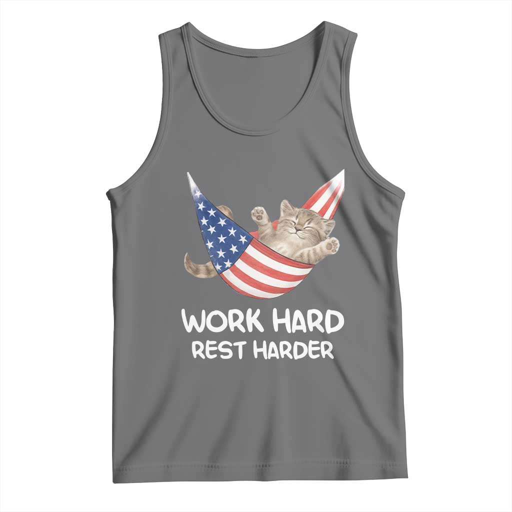 Funny Lazy Cat Tank Top Work Hard Rest Harder Cute Kitty Humor - Wonder Print Shop
