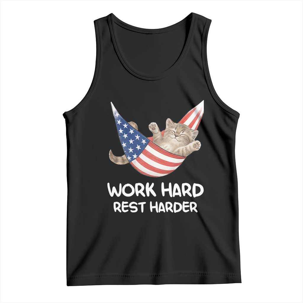 Funny Lazy Cat Tank Top Work Hard Rest Harder Cute Kitty Humor - Wonder Print Shop