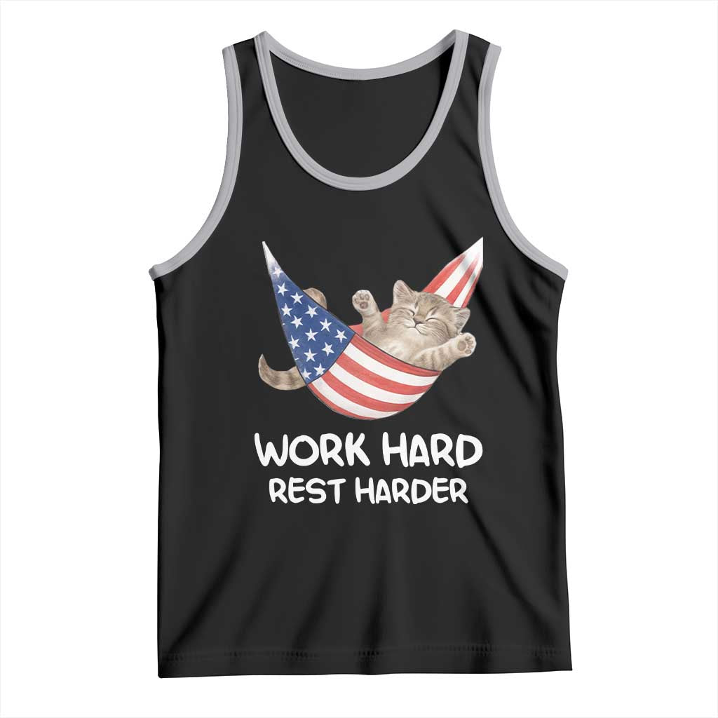 Funny Lazy Cat Tank Top Work Hard Rest Harder Cute Kitty Humor - Wonder Print Shop