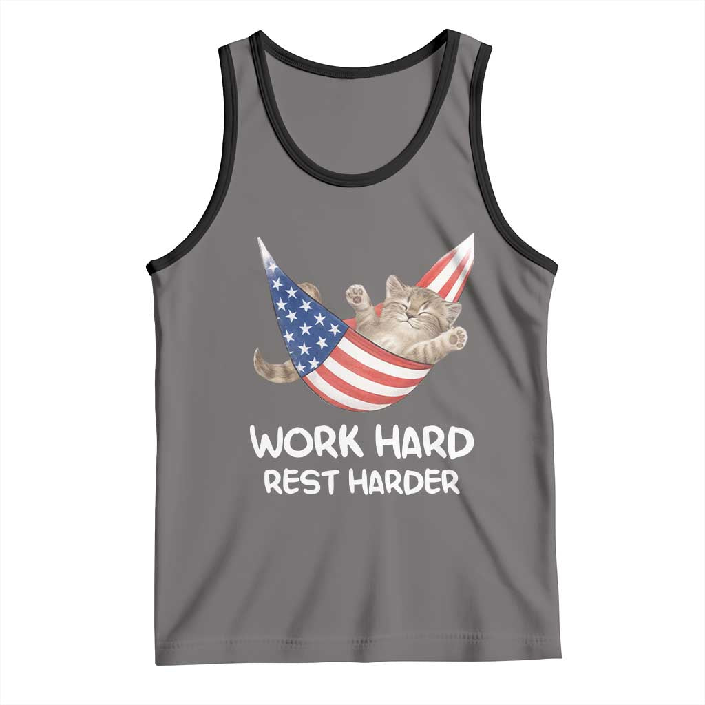 Funny Lazy Cat Tank Top Work Hard Rest Harder Cute Kitty Humor - Wonder Print Shop