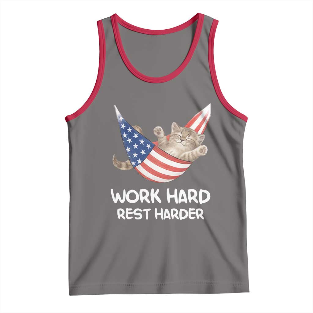 Funny Lazy Cat Tank Top Work Hard Rest Harder Cute Kitty Humor - Wonder Print Shop