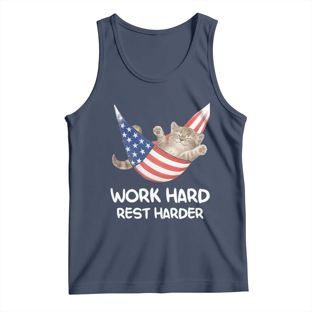 Funny Lazy Cat Tank Top Work Hard Rest Harder Cute Kitty Humor - Wonder Print Shop