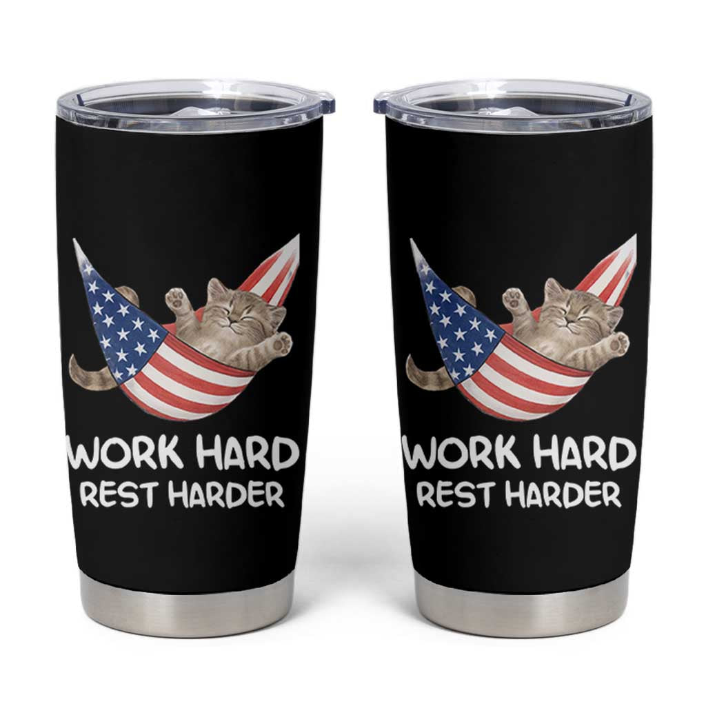 Funny Lazy Cat Tumbler Cup Work Hard Rest Harder Cute Kitty Humor