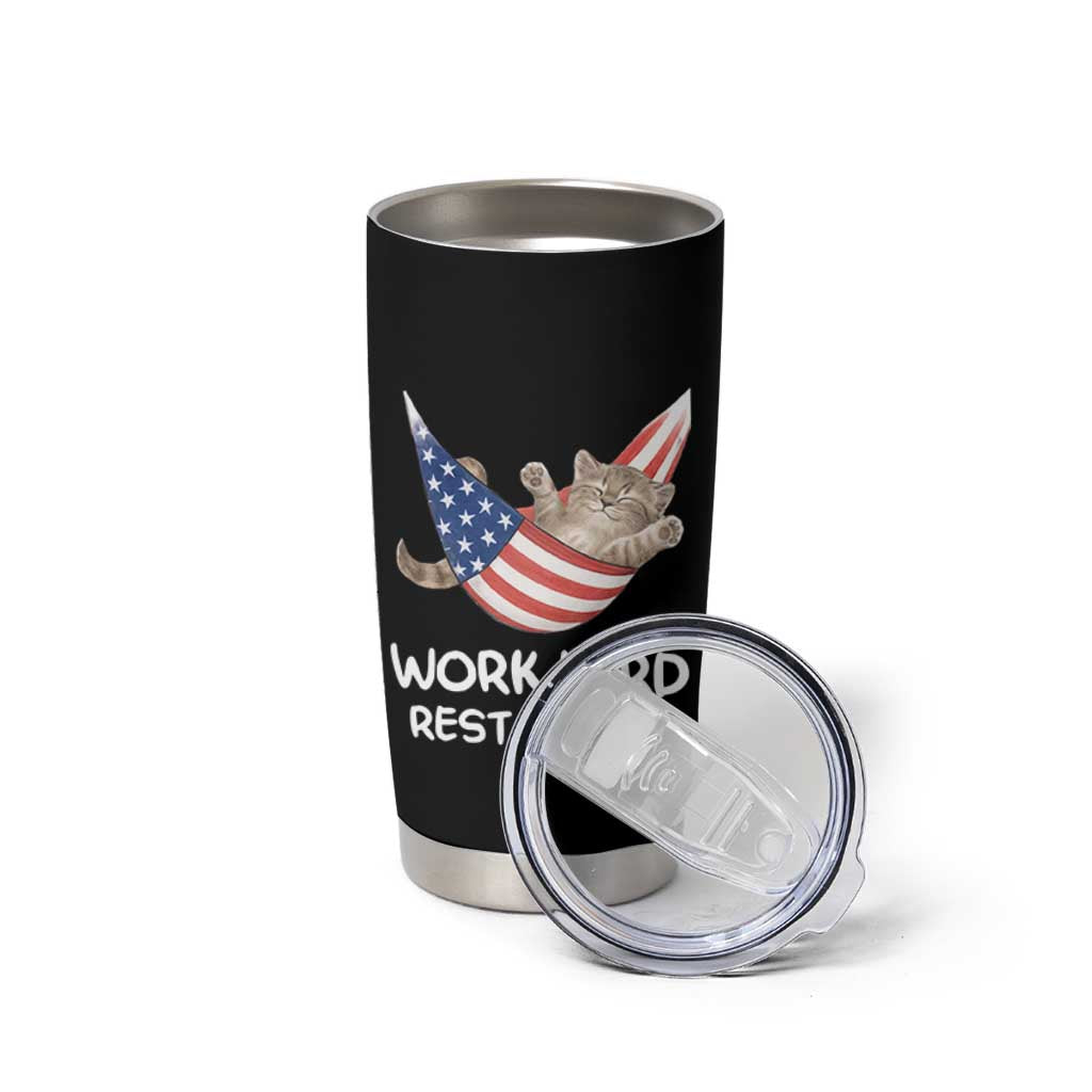 Funny Lazy Cat Tumbler Cup Work Hard Rest Harder Cute Kitty Humor
