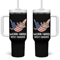 Funny Lazy Cat Tumbler With Handle Work Hard Rest Harder Cute Kitty Humor