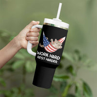 Funny Lazy Cat Tumbler With Handle Work Hard Rest Harder Cute Kitty Humor