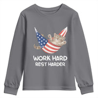 Funny Lazy Cat Youth Sweatshirt Work Hard Rest Harder Cute Kitty Humor - Wonder Print Shop