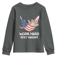 Funny Lazy Cat Youth Sweatshirt Work Hard Rest Harder Cute Kitty Humor - Wonder Print Shop