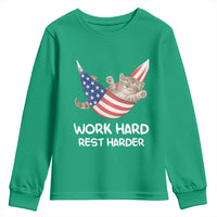 Funny Lazy Cat Youth Sweatshirt Work Hard Rest Harder Cute Kitty Humor - Wonder Print Shop