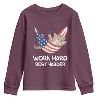 Funny Lazy Cat Youth Sweatshirt Work Hard Rest Harder Cute Kitty Humor - Wonder Print Shop