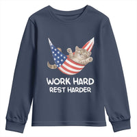 Funny Lazy Cat Youth Sweatshirt Work Hard Rest Harder Cute Kitty Humor - Wonder Print Shop