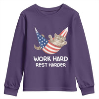 Funny Lazy Cat Youth Sweatshirt Work Hard Rest Harder Cute Kitty Humor - Wonder Print Shop