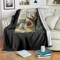 Funny Cat Riding Shark Throw Blanket Fishing Fisherman Ocean Lover Humor - Wonder Print Shop
