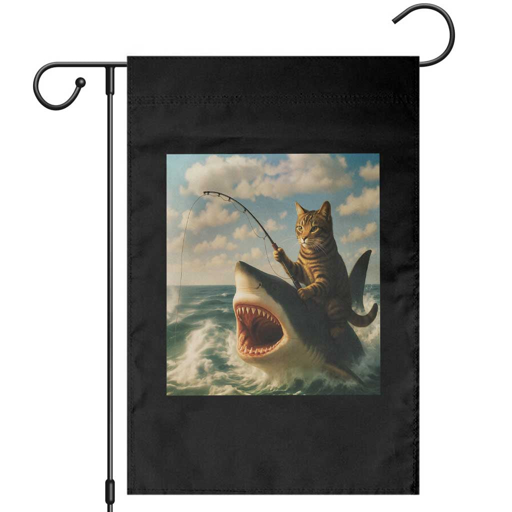 Funny Cat Riding Shark Garden Flag Fishing Fisherman Ocean Lover Humor - Wonder Print Shop