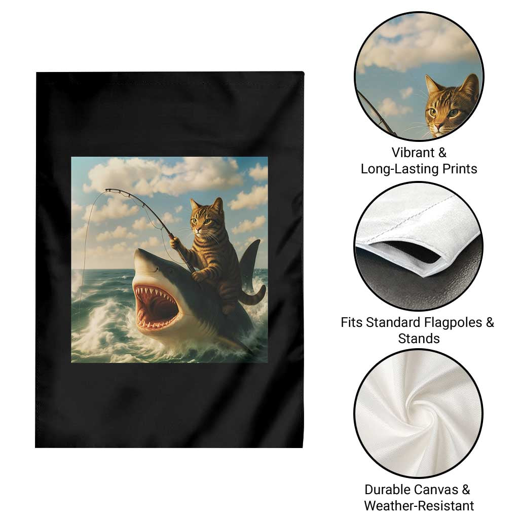 Funny Cat Riding Shark Garden Flag Fishing Fisherman Ocean Lover Humor - Wonder Print Shop