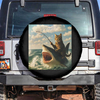 Funny Cat Riding Shark Spare Tire Cover Fishing Fisherman Ocean Lover Humor - Wonder Print Shop