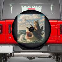 Funny Cat Riding Shark Spare Tire Cover Fishing Fisherman Ocean Lover Humor - Wonder Print Shop