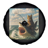 Funny Cat Riding Shark Spare Tire Cover Fishing Fisherman Ocean Lover Humor - Wonder Print Shop