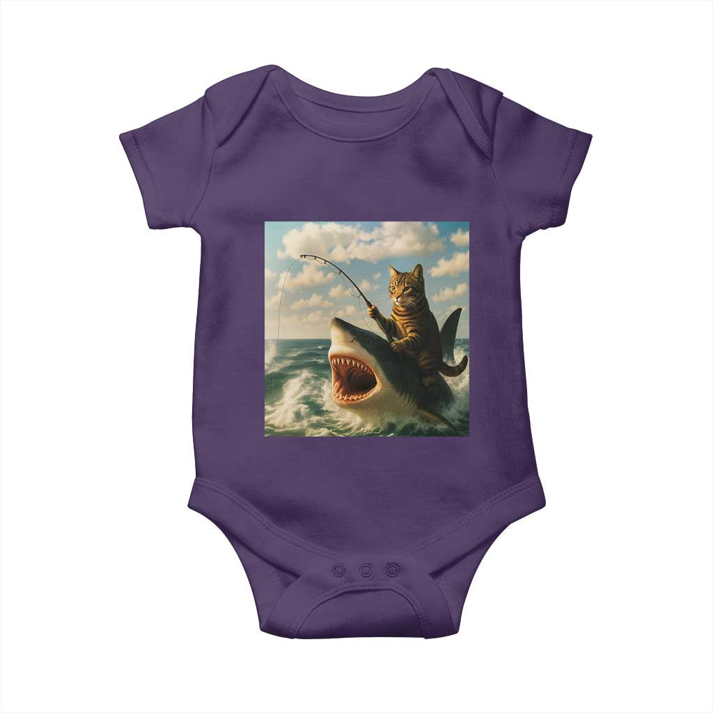 Funny Cat Riding Shark Baby Onesie Fishing Fisherman Ocean Lover Humor - Wonder Print Shop