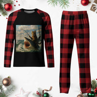 Funny Cat Riding Shark Plaid Pajama Set Fishing Fisherman Ocean Lover Humor - Wonder Print Shop