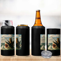 Funny Cat Riding Shark 4 in 1 Can Cooler Tumbler Fishing Fisherman Ocean Lover Humor