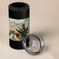 Funny Cat Riding Shark 4 in 1 Can Cooler Tumbler Fishing Fisherman Ocean Lover Humor