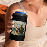 Funny Cat Riding Shark 4 in 1 Can Cooler Tumbler Fishing Fisherman Ocean Lover Humor
