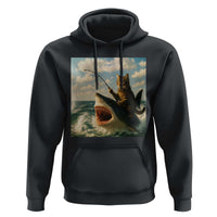 Funny Cat Riding Shark Hoodie Fishing Fisherman Ocean Lover Humor - Wonder Print Shop