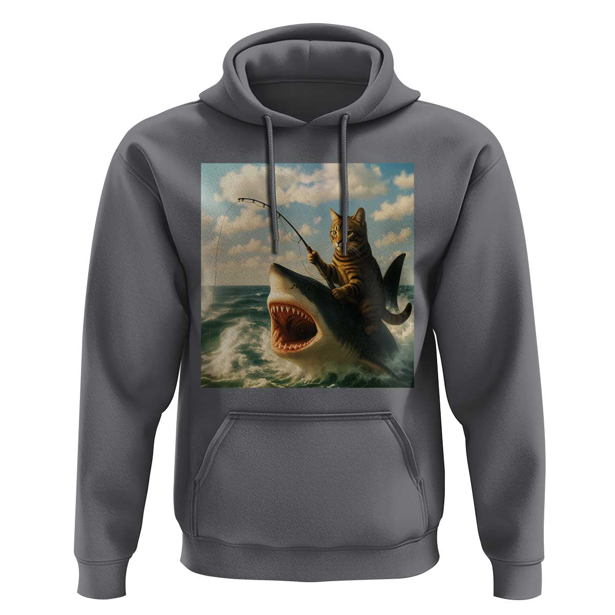 Funny Cat Riding Shark Hoodie Fishing Fisherman Ocean Lover Humor - Wonder Print Shop