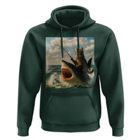 Funny Cat Riding Shark Hoodie Fishing Fisherman Ocean Lover Humor - Wonder Print Shop