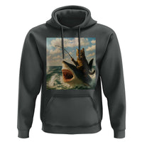 Funny Cat Riding Shark Hoodie Fishing Fisherman Ocean Lover Humor - Wonder Print Shop