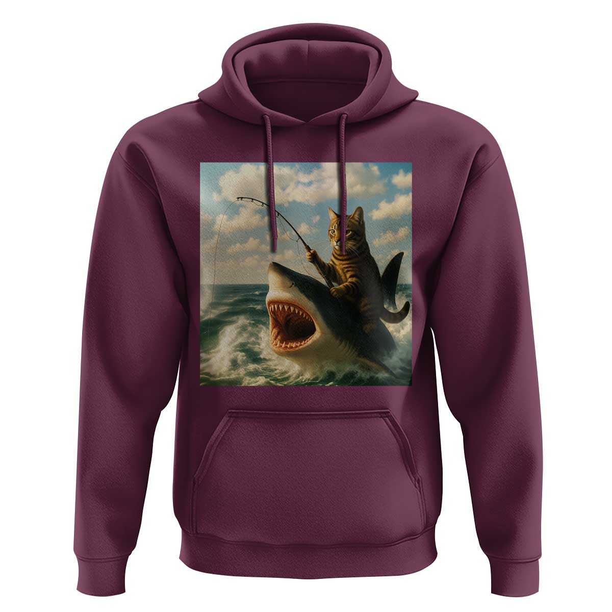 Funny Cat Riding Shark Hoodie Fishing Fisherman Ocean Lover Humor - Wonder Print Shop