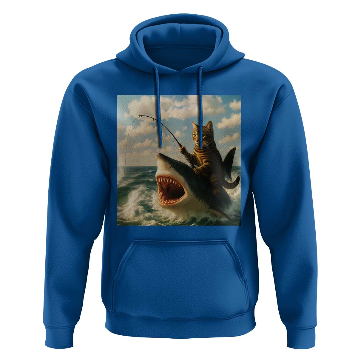 Funny Cat Riding Shark Hoodie Fishing Fisherman Ocean Lover Humor - Wonder Print Shop