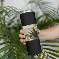 Funny Cat Riding Shark Skinny Tumbler Fishing Fisherman Ocean Lover Humor