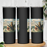 Funny Cat Riding Shark Skinny Tumbler Fishing Fisherman Ocean Lover Humor