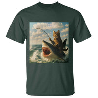 Funny Cat Riding Shark T Shirt Fishing Fisherman Ocean Lover Humor - Wonder Print Shop
