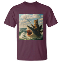 Funny Cat Riding Shark T Shirt Fishing Fisherman Ocean Lover Humor - Wonder Print Shop