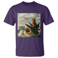 Funny Cat Riding Shark T Shirt Fishing Fisherman Ocean Lover Humor - Wonder Print Shop