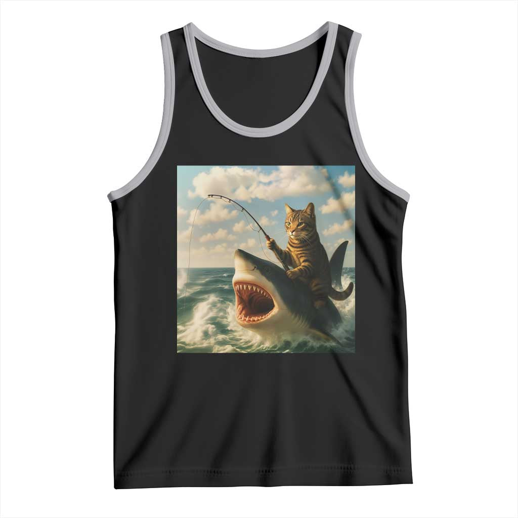 Funny Cat Riding Shark Tank Top Fishing Fisherman Ocean Lover Humor - Wonder Print Shop