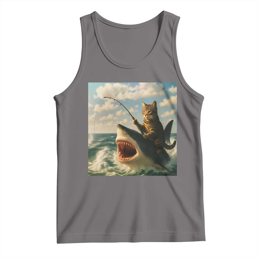 Funny Cat Riding Shark Tank Top Fishing Fisherman Ocean Lover Humor - Wonder Print Shop