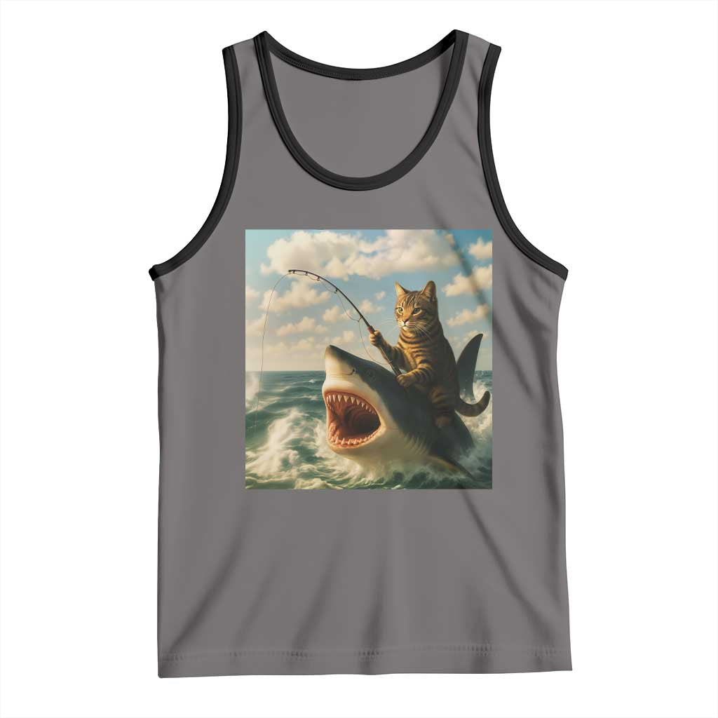 Funny Cat Riding Shark Tank Top Fishing Fisherman Ocean Lover Humor - Wonder Print Shop